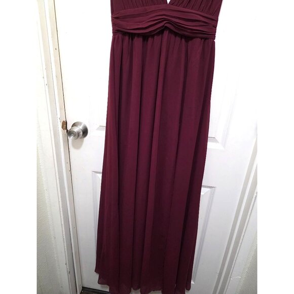 LULUS Elegant Burgundy Maxi Gown Bridesmaid Dress Deep V-Neck & Pleated Bodice S - Picture 3 of 10